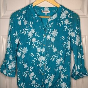 Sara Michelle Teal Floral Women's Top
